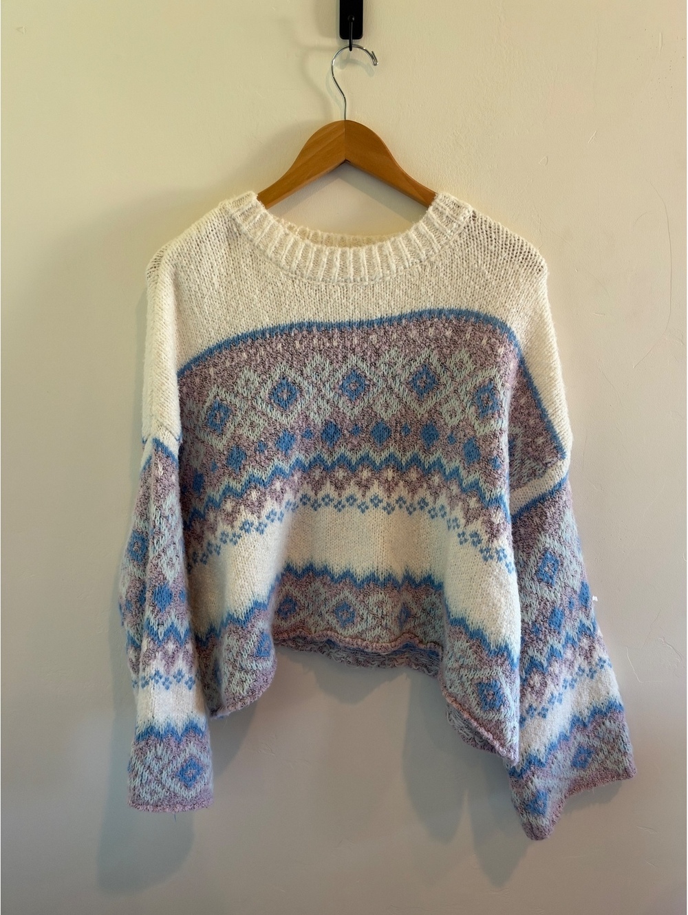 Sincerely Jules Women’s Small Fair Isle Oversized Sweater Cream Blue Purple
